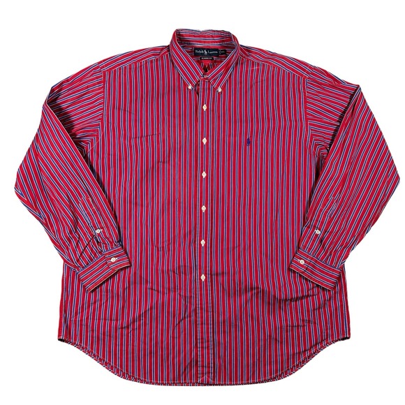 Vtg Polo Ralph Lauren Button Up Shirt Men's XXL Blue Red Stripe Preppy - Picture 1 of 9